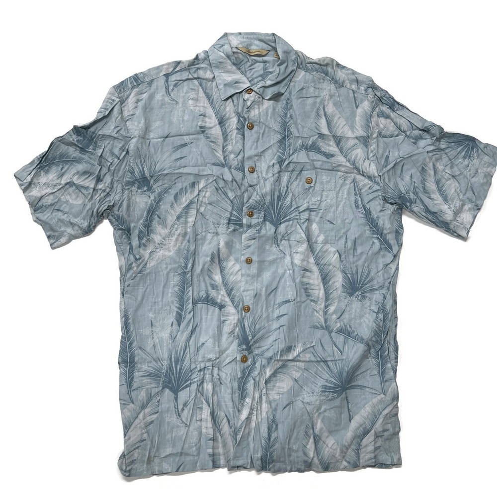 Paradise Collection Hawaiian Button Up Shirt Mens Large Blue Floral Short Sleeve